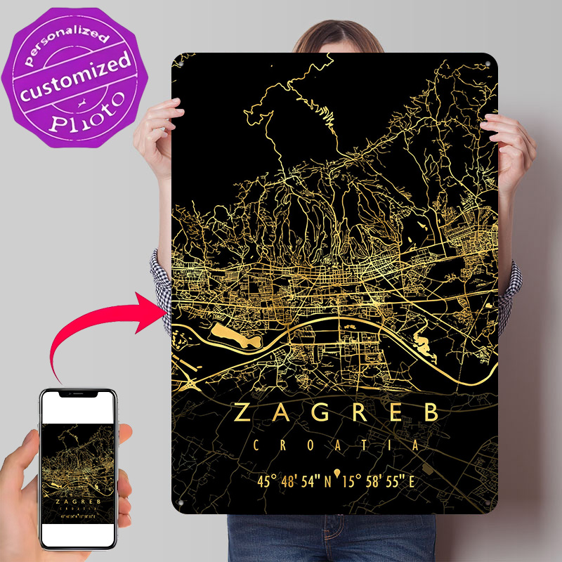 Home Decor Zagreb - MAPA ZAGREBU CHORWACJA Plakat z teksturą