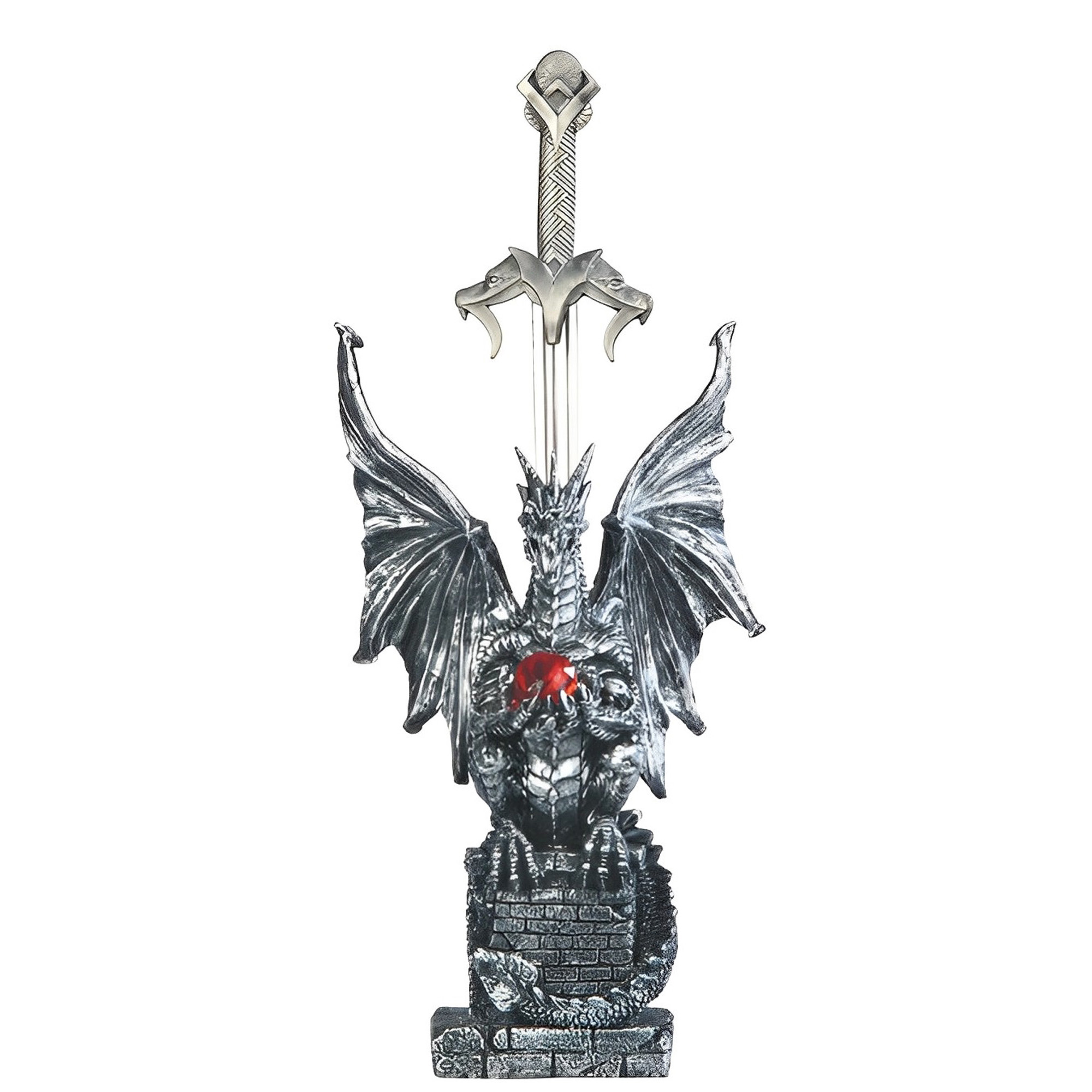 Home Decor Medieval - Figurka średniowiecznego srebrnego smoka o wysokości