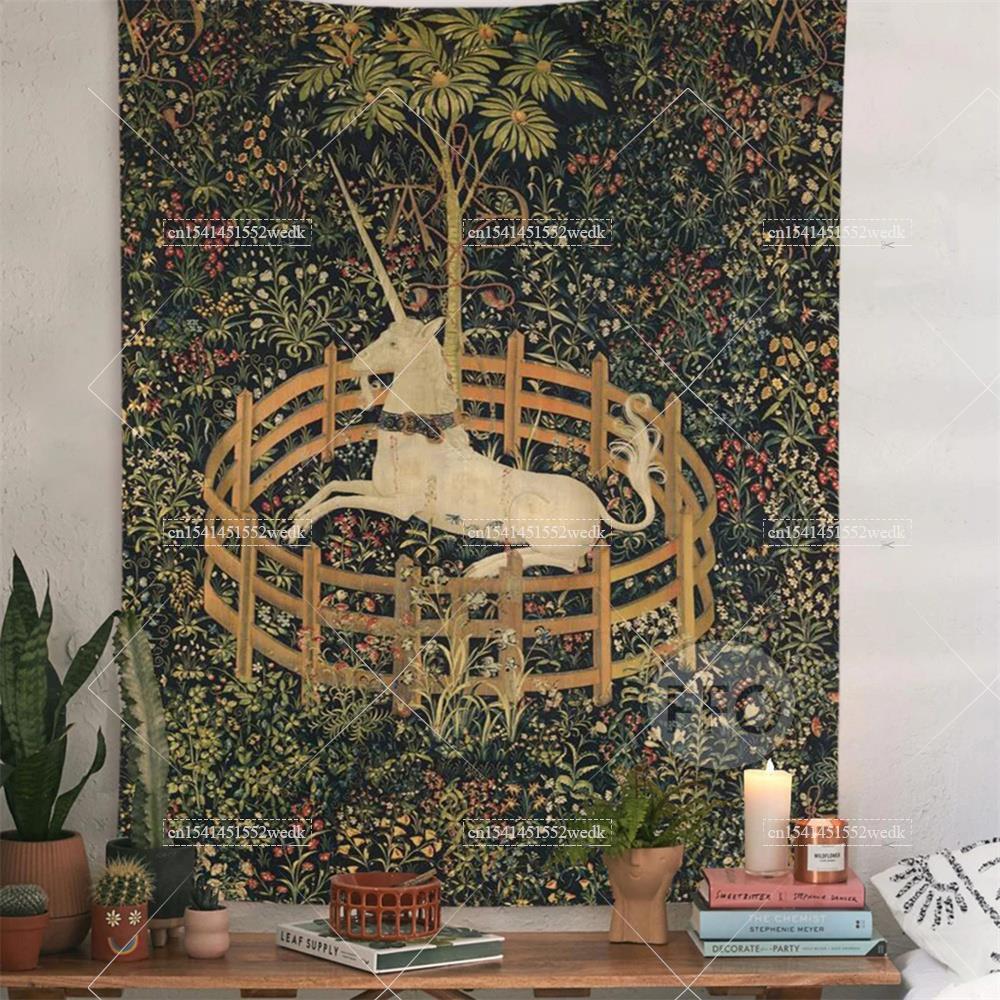 Home Decor Medieval - Jednorożec w niewoli gobelin ścienny pokrywa