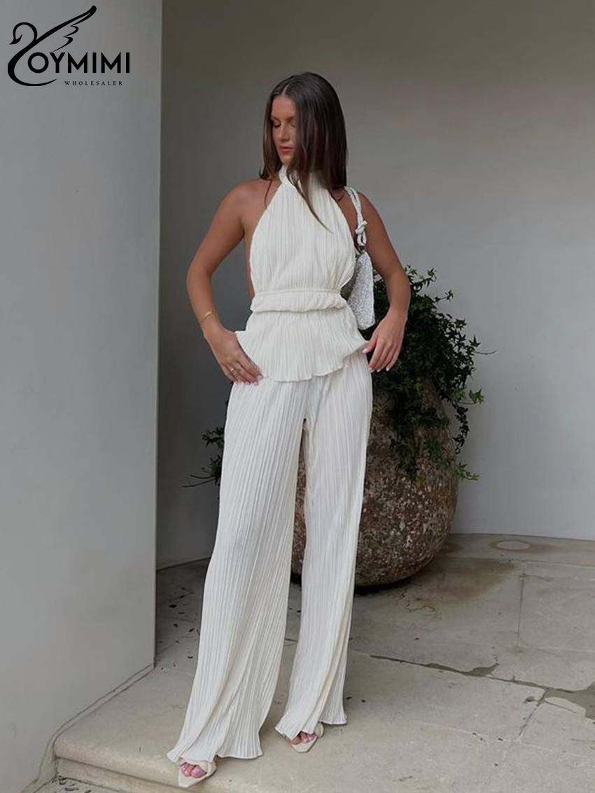 Home Decor Zara - Oymimi Sexy White Pleated 2-częściowy zestaw