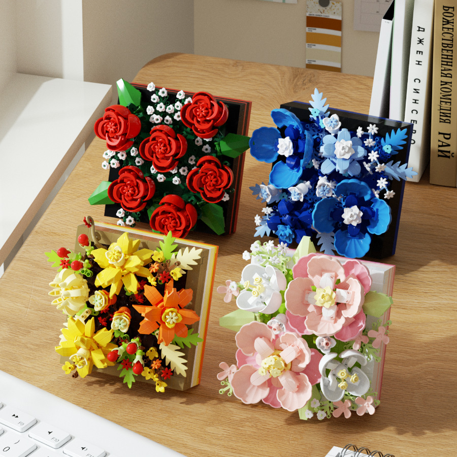 Home Decor Under 500 - Rose Micro Diamond Particles Flower Building
