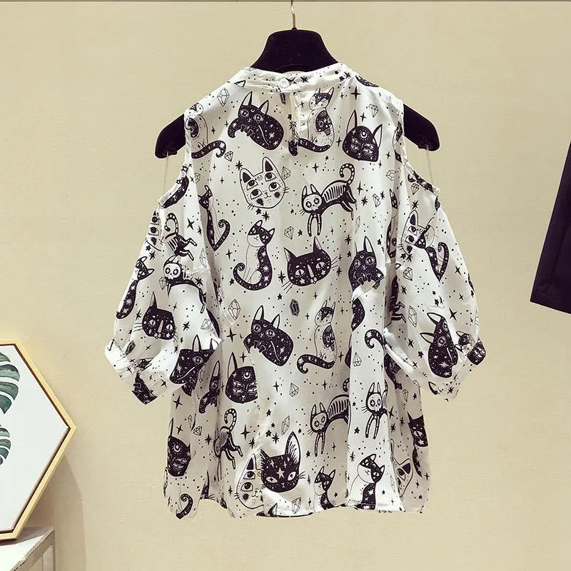 Cat Cartoon Print Chiffon Vint – Home Decor Zara recenzja i cena
