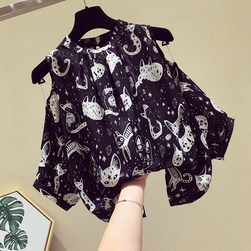 Cat Cartoon Print Chiffon Vint – Home Decor Zara recenzja i cena